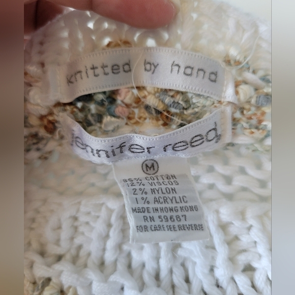Vntg Jennifer Reed Hand Knit Sweater Top Size Medium White - Picture 6 of 8